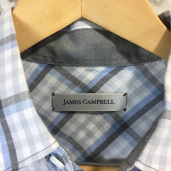 James Campbell Blue Plaid Window Pane Shirt - Picture 4 of 7